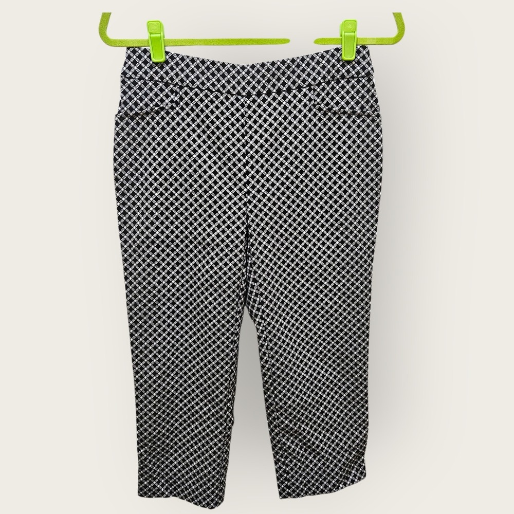 Chicos Perfect Stretch Lauren Capri Pants Diamond Pattern Black White Sz 00/US2